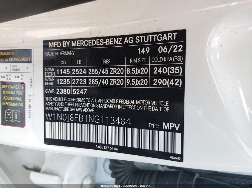 2022 Mercedes-benz Glc VIN W1N0J8EB1NG113484 IAAI salvage auction — LEFT SIDE, Salvage Title, sold $14,200 on 2026-07-29 (photo 9)