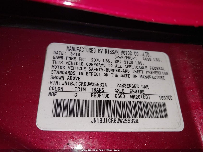 2018 Nissan Rogue VIN JN1BJ1CR6JW255324 IAAI salvage auction — FRONT END, Salvage Title, sold $1,200 on 2026-07-20 (photo 9)