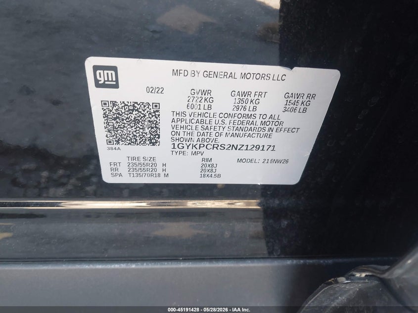 2022 Cadillac Xt6 VIN 1GYKPCRS2NZ129171 IAAI salvage auction — REAR END, Salvage Title, sold $9,500 on 2026-10-20 (photo 9)