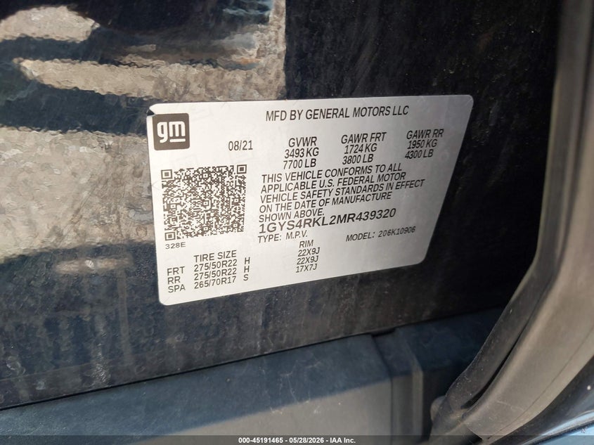 2021 Cadillac Escalade VIN 1GYS4RKL2MR439320 IAAI salvage auction — LEFT FRONT, Salvage Title, sold $26,850 on 2026-07-20 (photo 9)