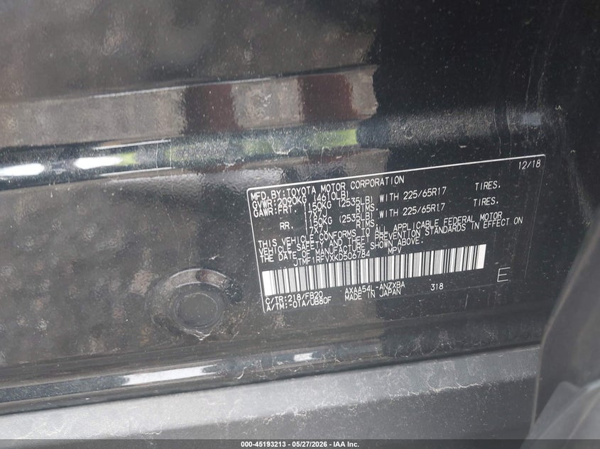 2019 Toyota Rav 4 VIN JTMF1RFVXKD506784 IAAI salvage auction — RIGHT SIDE, Salvage Title, sold $9,700 on 2026-07-21 (photo 9)