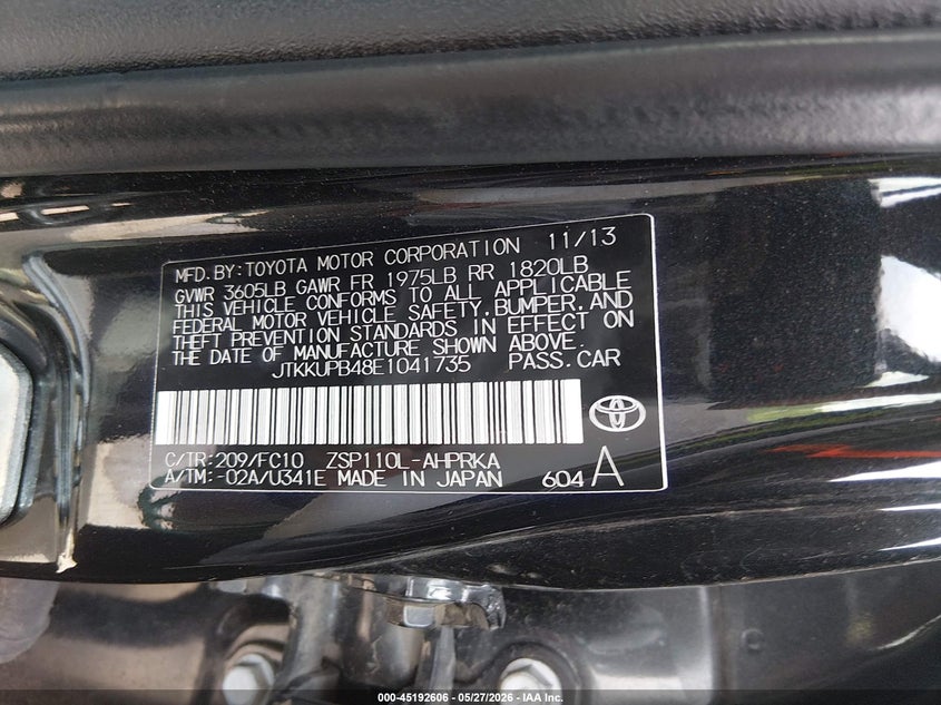 2014 Scion Xd VIN JTKKUPB48E1041735 IAAI salvage auction — FRONT END, Salvage Title, sold $1,550 on 2026-10-03 (photo 9)