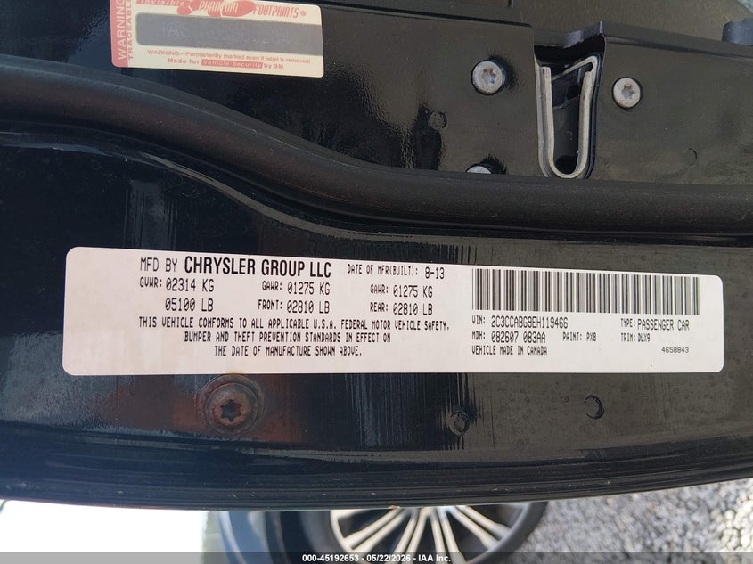 2014 Chrysler 300 VIN 2C3CCABG9EH119466 IAAI salvage auction — REAR END, Salvage (Georgia), sold $1,800 on 2026-07-11 (photo 9)