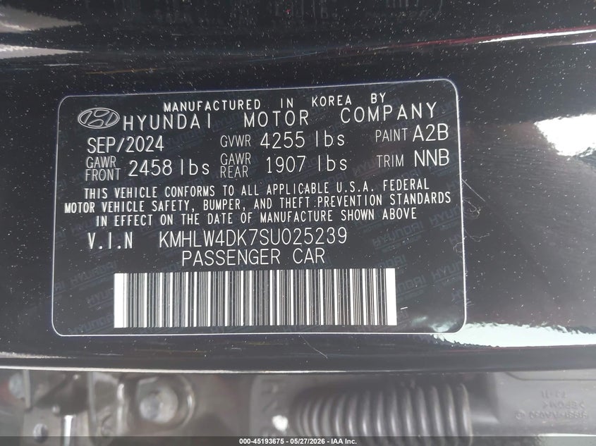 2025 Hyundai Elantra n VIN KMHLW4DK7SU025239 IAAI salvage auction — FRONT END, Salvage Title, sold $7,850 on 2026-07-09 (photo 9)