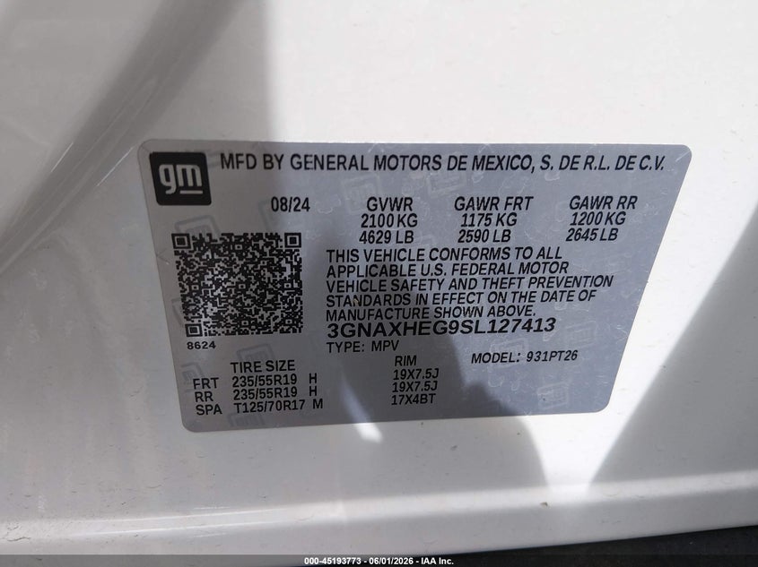 2025 Chevrolet Equinox VIN 3GNAXHEG9SL127413 IAAI salvage auction — REAR END, Salvage (Ohio), sold $7,800 on 2026-07-29 (photo 9)