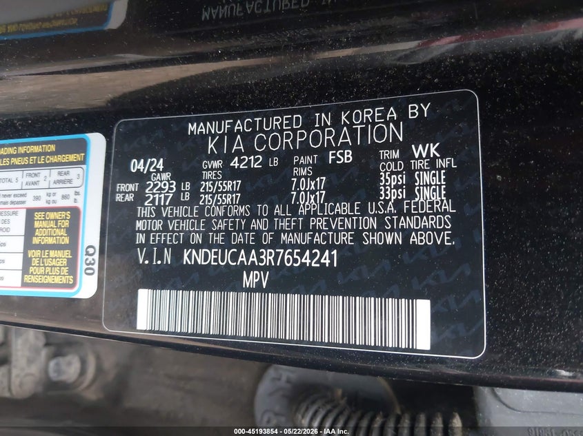 2024 Kia Seltos VIN KNDEUCAA3R7654241 IAAI salvage auction — FRONT END, Salvage (Ohio), sold $2,725 on 2026-07-14 (photo 9)