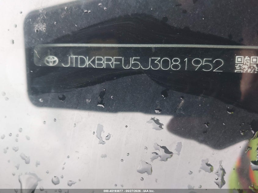 2018 Toyota Prius VIN JTDKBRFU5J3081952 IAAI salvage auction — FRONT & REAR, Salvage Title, sold $2,050 on 2026-07-09 (photo 9)