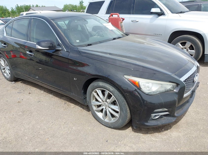 2014 Infiniti Q50 VIN JN1BV7AR9EM689135 IAAI salvage auction — LEFT SIDE, Clear (Michigan), sold $2,200 on 2026-07-23 (photo 1)