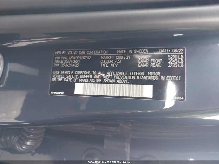 2023 Volvo Xc60 VIN YV4L12DA9P1197812 IAAI salvage auction — FRONT END, Salvage Title, sold $15,700 on 2026-08-15 (photo 9)