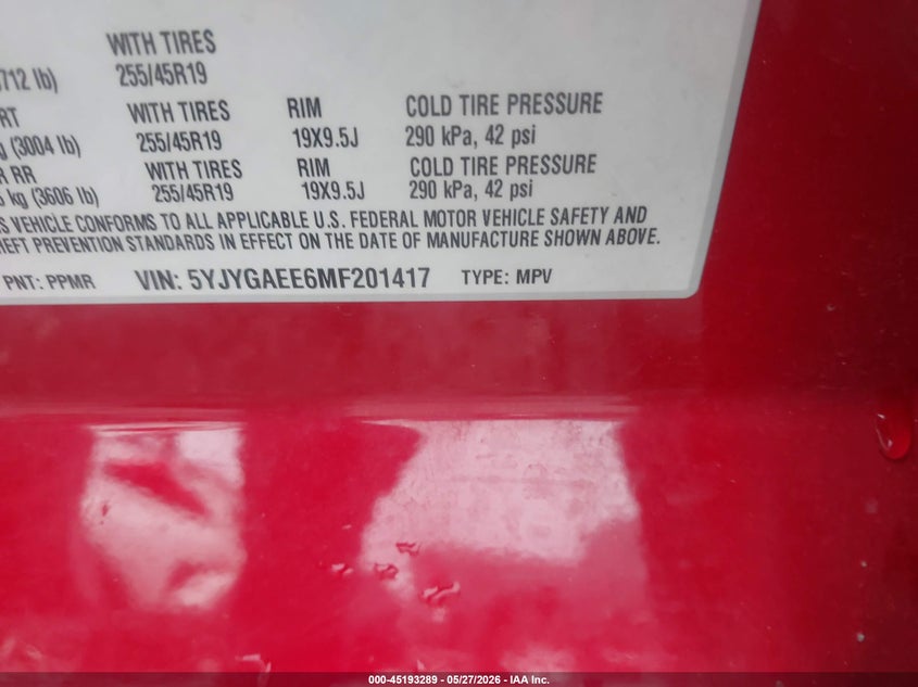 2021 Tesla Model y VIN 5YJYGAEE6MF201417 IAAI salvage auction — REAR END, Salvage Title, sold $9,000 on 2026-08-02 (photo 9)