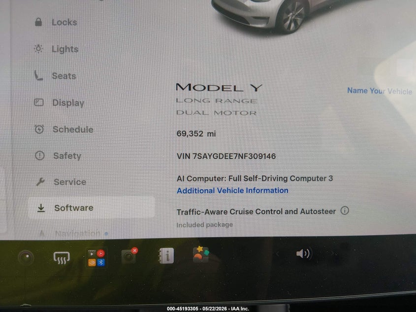 2022 Tesla Model y VIN 7SAYGDEE7NF309146 IAAI salvage auction — LEFT REAR, Salvage (New Jersey), sold $9,650 on 2026-07-16 (photo 7)