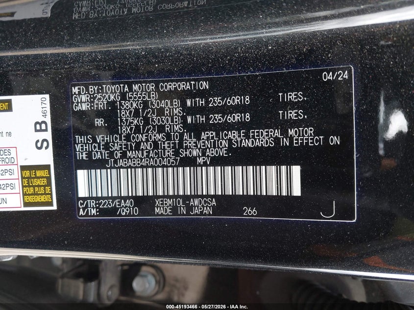 2024 Lexus Rz VIN JTJABABB4RA004057 IAAI salvage auction — REAR END, Wait Title, sold $15,200 on 2026-08-01 (photo 9)