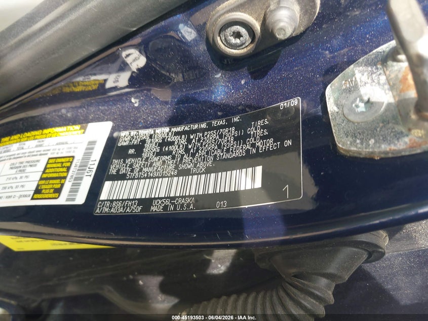 2009 Toyota Tundra VIN 5TFBT54149X015248 IAAI salvage auction — FRONT END, Salvage (Massachusetts), sold $2,500 on 2026-07-10 (photo 9)