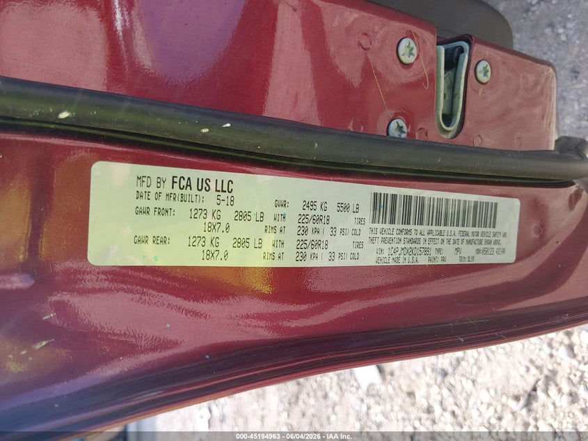 2019 Jeep Cherokee VIN 1C4PJMDX2KD157891 IAAI salvage auction — FRONT END, Salvage Title, sold $2,050 on 2026-07-24 (photo 9)