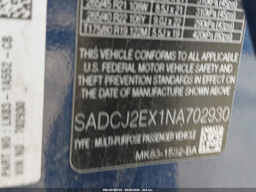 2022 Jaguar F-pace VIN SADCJ2EX1NA702930 IAAI salvage auction — RIGHT REAR, Clear (Michigan), sold $9,400 on 2026-07-30 (photo 9)