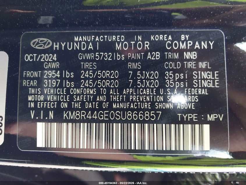 2025 Hyundai Palisade VIN KM8R44GE0SU866857 IAAI salvage auction — REAR END, Salvage (Georgia), sold $16,450 on 2026-07-09 (photo 9)