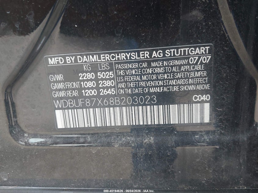 2008 Mercedes-benz E-klasse VIN WDBUF87X68B203023 IAAI salvage auction — LEFT FRONT, Salvage (Missouri), sold $475 on 2026-07-08 (photo 9)