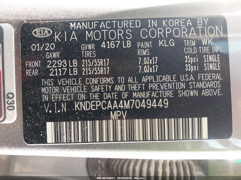 2021 Kia Seltos VIN KNDEPCAA4M7049449 IAAI salvage auction — FRONT END, Original (Texas), sold $3,900 on 2026-08-01 (photo 9)