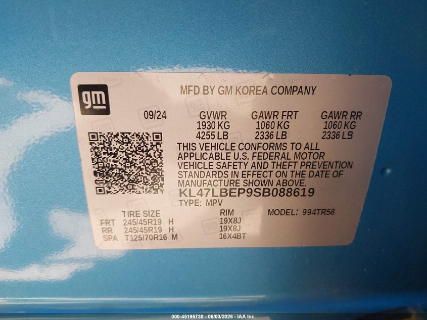2025 Buick Envista VIN KL47LBEP9SB088619 IAAI salvage auction — FRONT END, Salvage Title, sold $1,100 on 2026-07-29 (photo 9)