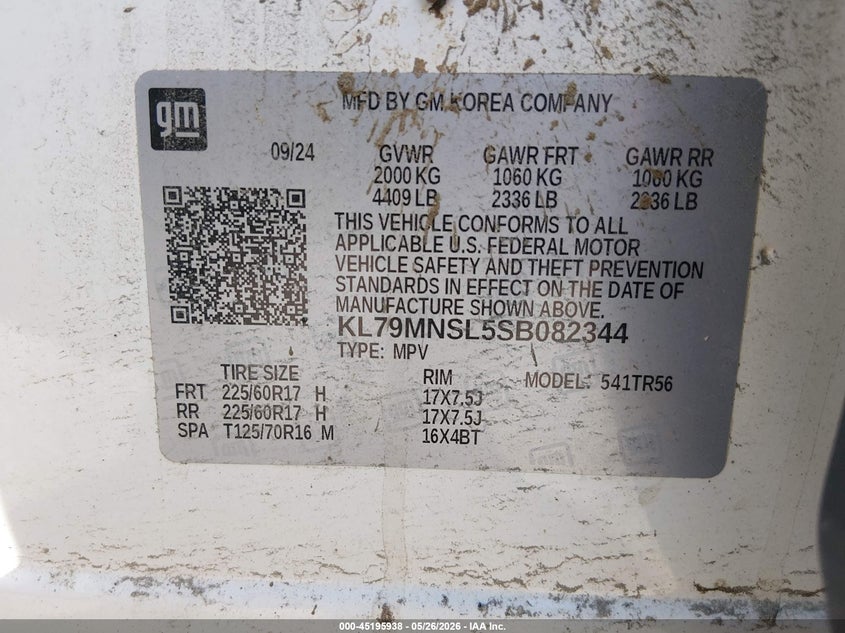2025 Chevrolet Trailblazer VIN KL79MNSL5SB082344 IAAI salvage auction — LEFT FRONT, Salvage (New Hampshire), sold $4,850 on 2026-07-29 (photo 9)