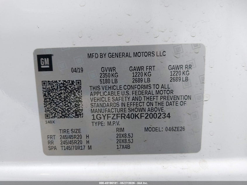 2019 Cadillac Xt4 VIN 1GYFZFR40KF200234 IAAI salvage auction — RIGHT SIDE, Bill Of Sale (Washington), sold $5,450 on 2026-07-09 (photo 9)