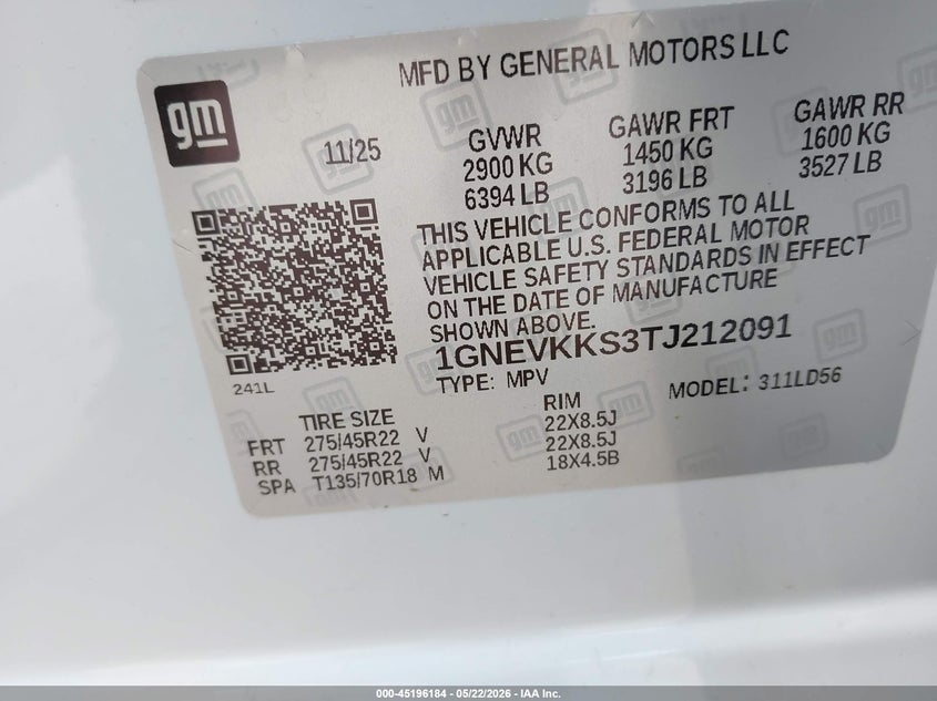 2026 Chevrolet Traverse VIN 1GNEVKKS3TJ212091 IAAI salvage auction — REAR END, Clear Claim Paid (Wisconsin), sold $23,600 on 2026-07-29 (photo 9)