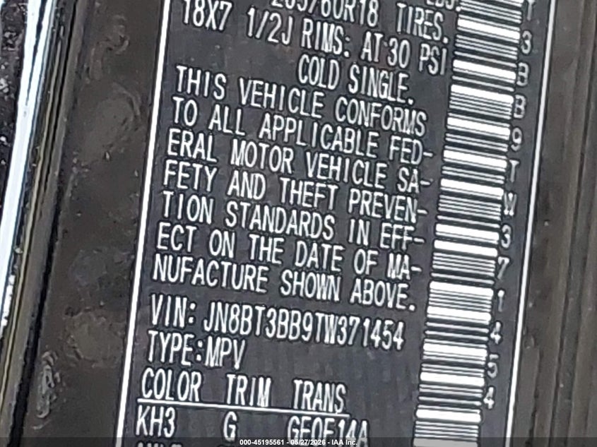2026 Nissan Rogue VIN JN8BT3BB9TW371454 IAAI salvage auction — LEFT FRONT, Salvage Title, sold $9,150 on 2026-07-07 (photo 9)