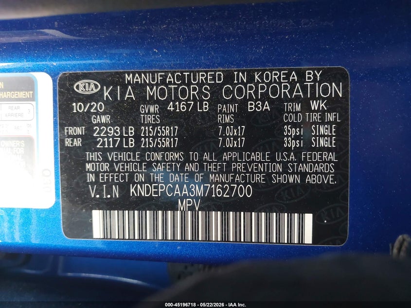 2021 Kia Seltos VIN KNDEPCAA3M7162700 IAAI salvage auction — FRONT END, Salvage (California), sold $4,075 on 2026-07-29 (photo 9)