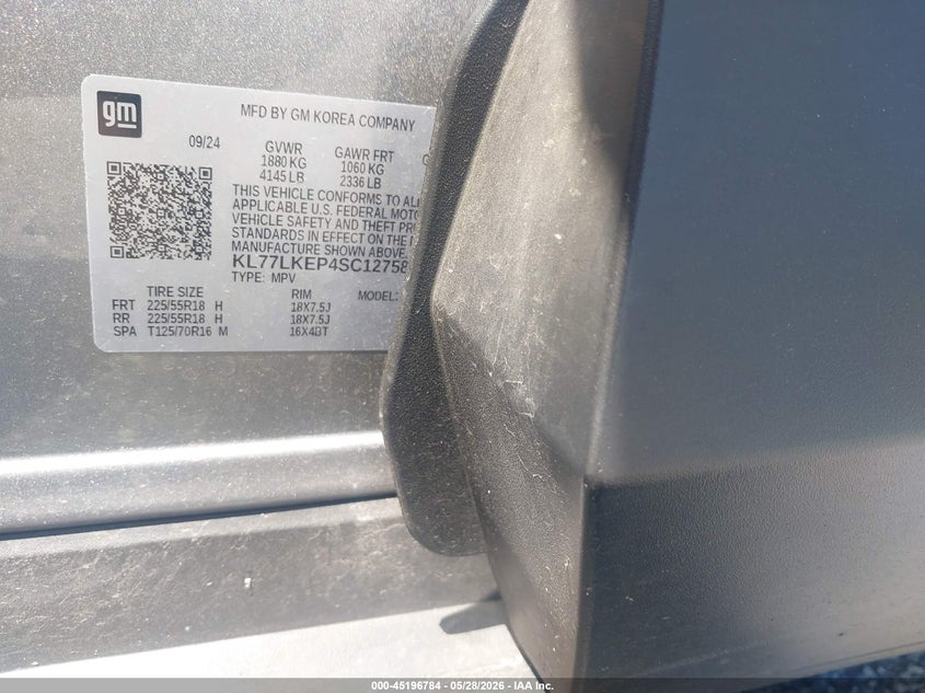 2025 Chevrolet Trax VIN KL77LKEP4SC127582 IAAI salvage auction — FRONT END, Salvage Title, sold $4,850 on 2026-07-20 (photo 9)