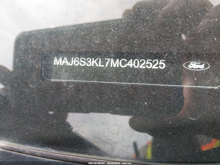 2021 Ford Ecosport VIN MAJ6S3KL7MC402525 IAAI salvage auction — FRONT END, Salvage (Texas), sold $25 on 2026-07-29 (photo 9)