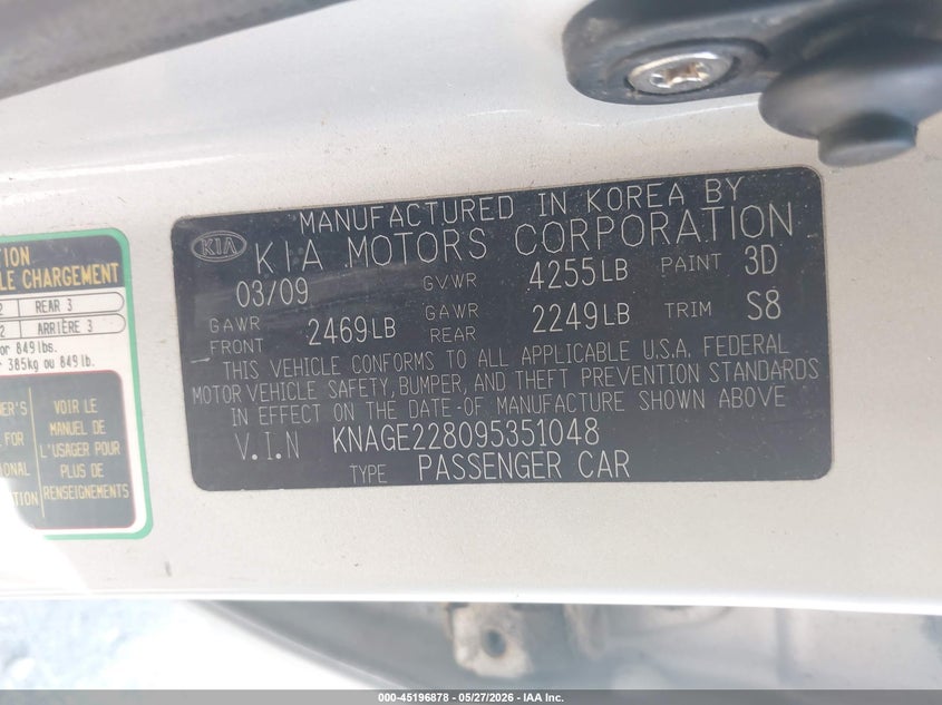 2009 Kia Optima VIN KNAGE228095351048 IAAI salvage auction — FRONT END, Salvage (Iowa), sold $475 on 2026-07-14 (photo 9)