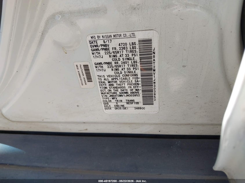 2018 Nissan Rogue VIN JN8AT2MV1JW303952 IAAI salvage auction — LEFT SIDE, Salvage (Oregon), sold $2,350 on 2026-07-21 (photo 9)