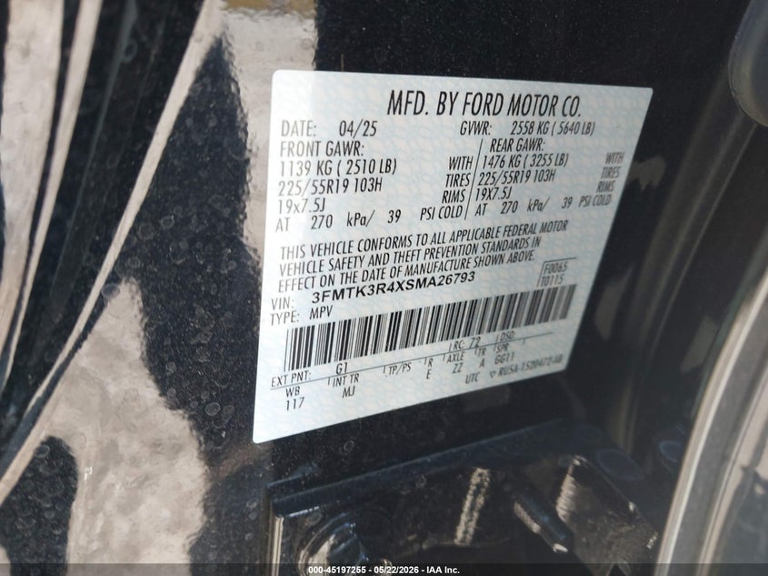 2025 Ford Mustang mach-e VIN 3FMTK3R4XSMA26793 IAAI salvage auction — FRONT END, Salvage (California), sold $10,600 on 2026-07-16 (photo 9)