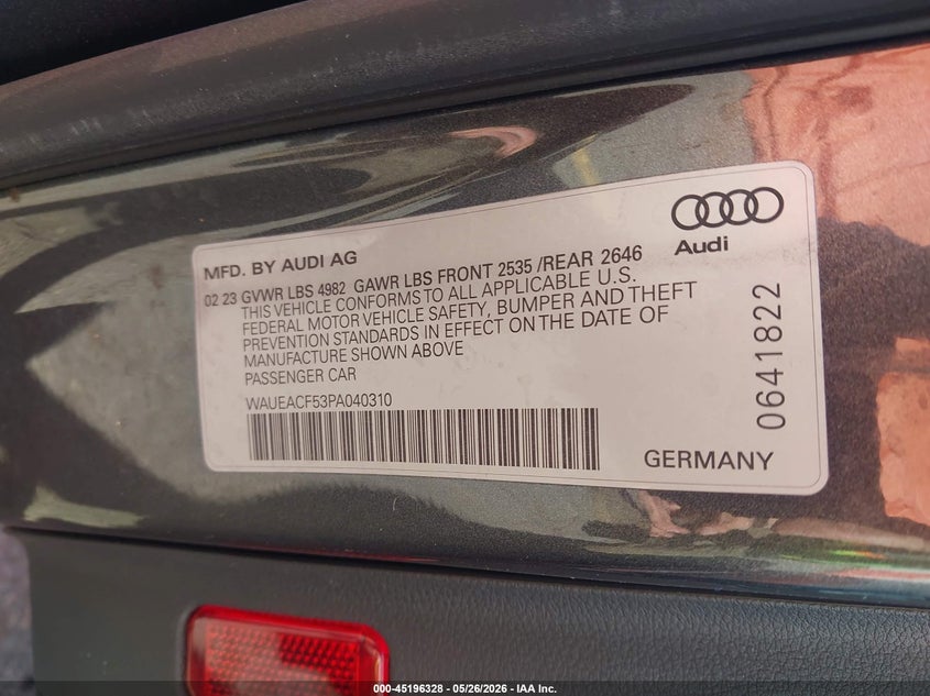 2023 Audi A5 VIN WAUEACF53PA040310 IAAI salvage auction — RIGHT SIDE, Salvage (Oregon), sold $125 on 2026-07-31 (photo 9)