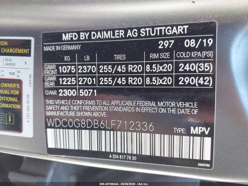 2020 Mercedes-benz Glc VIN WDC0G8DB6LF712336 IAAI salvage auction — SIDE, Salvage (Arizona), sold $11,350 on 2026-07-14 (photo 9)