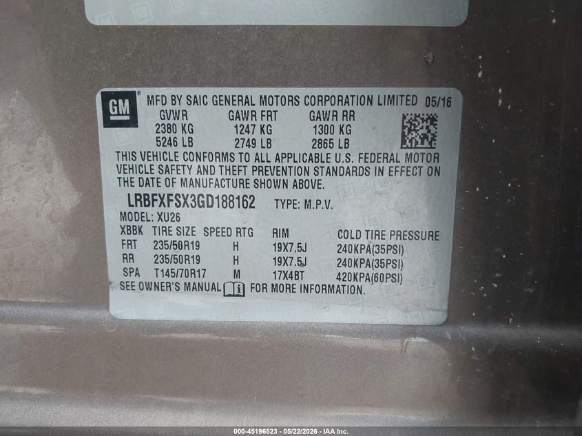 2016 Buick Envision VIN LRBFXFSX3GD188162 IAAI salvage auction — FRONT END, Salvage (Ohio), sold $400 on 2026-07-29 (photo 9)