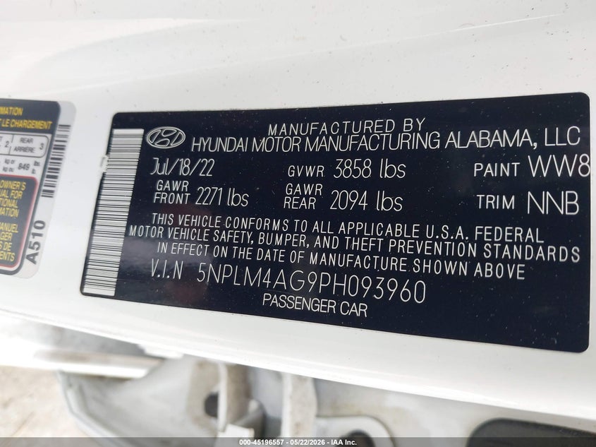 2023 Hyundai Elantra VIN 5NPLM4AG9PH093960 IAAI salvage auction — FRONT END, Salvage (Georgia), sold $3,600 on 2026-07-08 (photo 9)