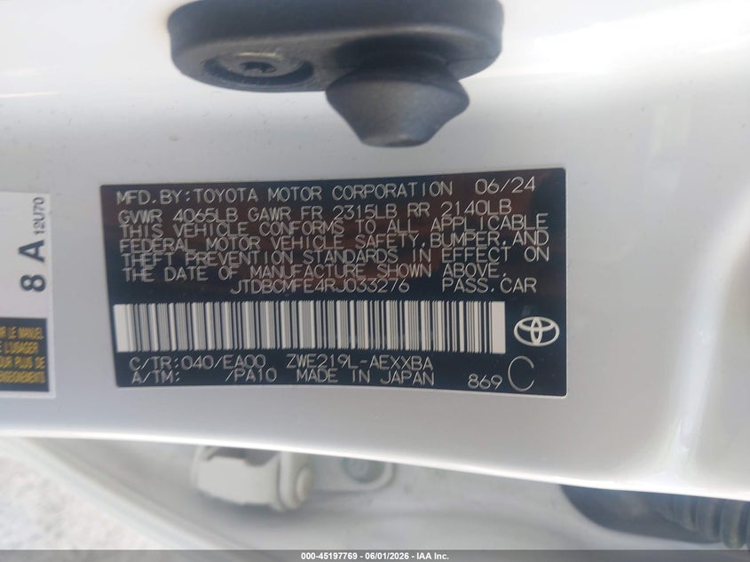 2024 Toyota Corolla VIN JTDBCMFE4RJ033276 IAAI salvage auction — FRONT END, Salvage Title, sold $10,000 on 2026-07-22 (photo 9)