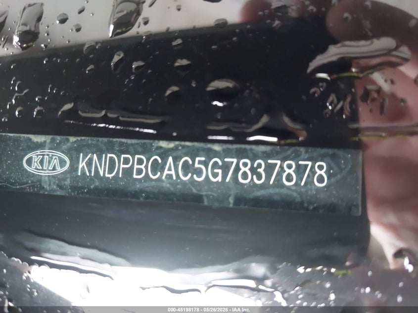 2016 Kia Sportage VIN KNDPBCAC5G7837878 IAAI salvage auction — FRONT END, Clear (Indiana), sold $775 on 2026-07-09 (photo 9)