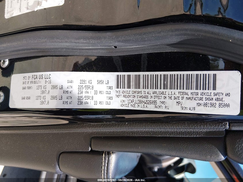 2017 Jeep Cherokee VIN 1C4PJLDB0HW526095 IAAI salvage auction — FRONT END, Original (Texas), sold $1,325 on 2026-07-10 (photo 9)