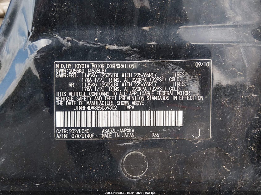 2011 Toyota Rav4 VIN JTMBF4DV8B5039302 IAAI salvage auction — FRONT END, Salvage (Maine), sold $375 on 2026-07-06 (photo 9)