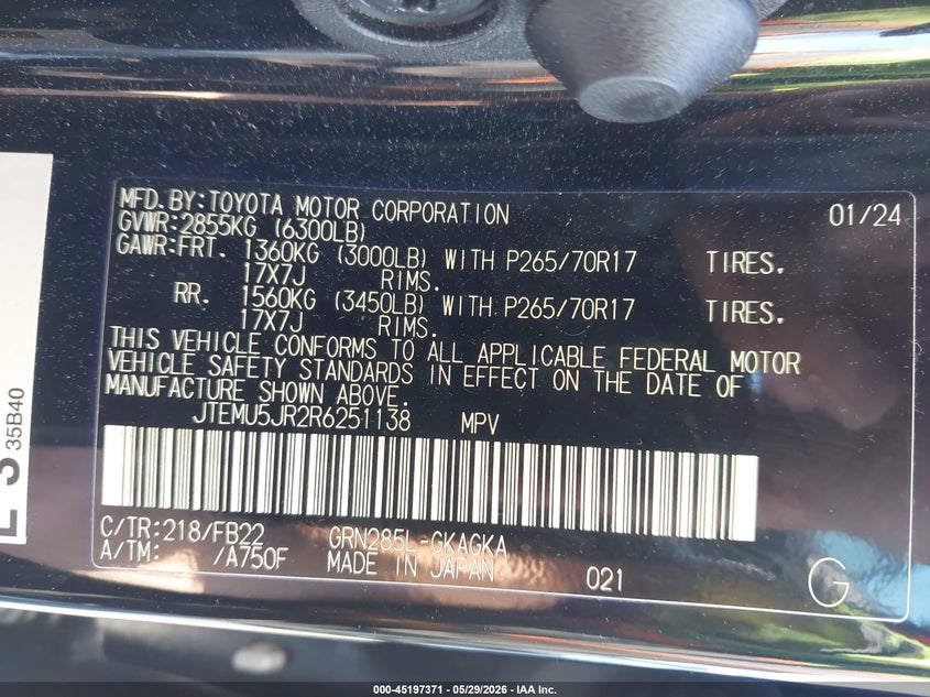 2024 Toyota 4runner VIN JTEMU5JR2R6251138 IAAI salvage auction — REAR END, Salvage Title, sold $19,450 on 2026-07-15 (photo 9)