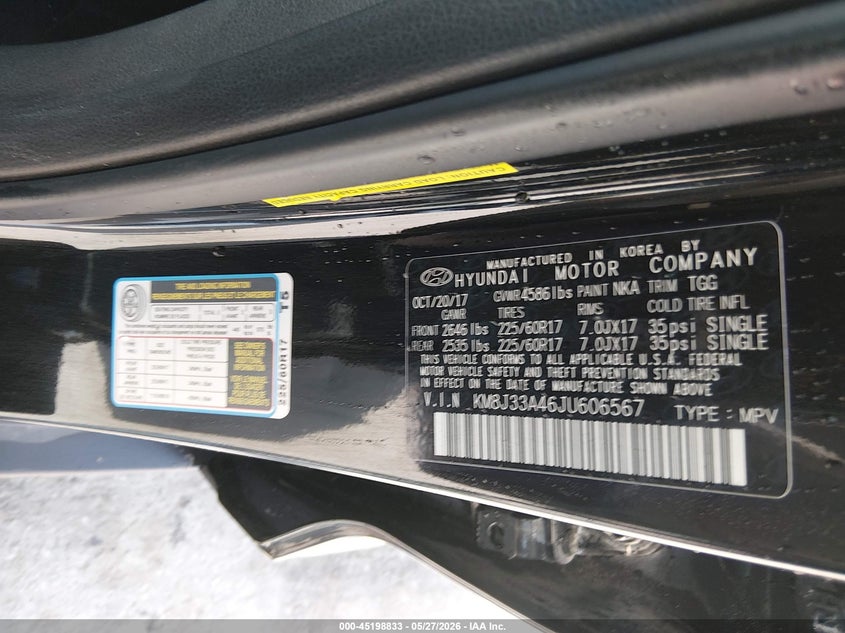 2018 Hyundai Tucson VIN KM8J33A46JU606567 IAAI salvage auction — HAIL, Salvage Title, sold $4,325 on 2026-07-21 (photo 9)