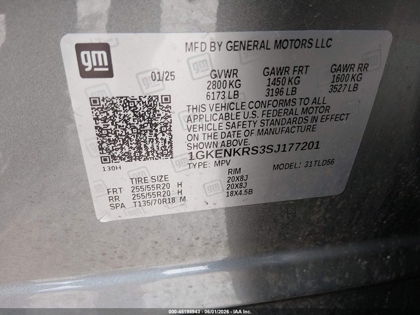 2025 Gmc Acadia VIN 1GKENKRS3SJ177201 IAAI salvage auction — REAR END, Salvage Title, sold $17,200 on 2026-08-18 (photo 9)