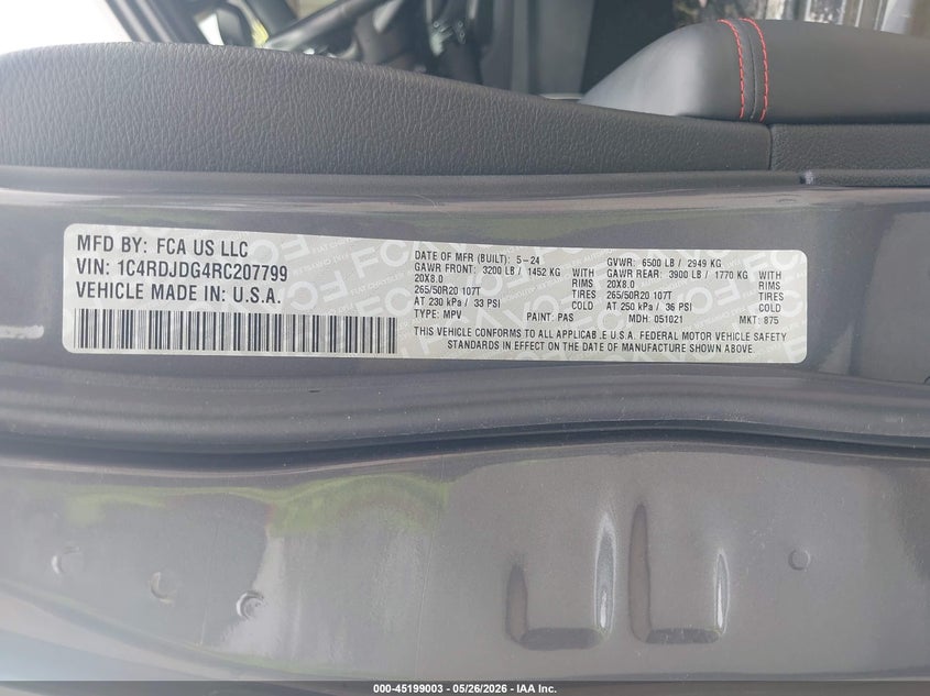 2024 Dodge Durango VIN 1C4RDJDG4RC207799 IAAI salvage auction — FRONT END, Salvage (Ohio), sold $13,500 on 2026-07-29 (photo 9)