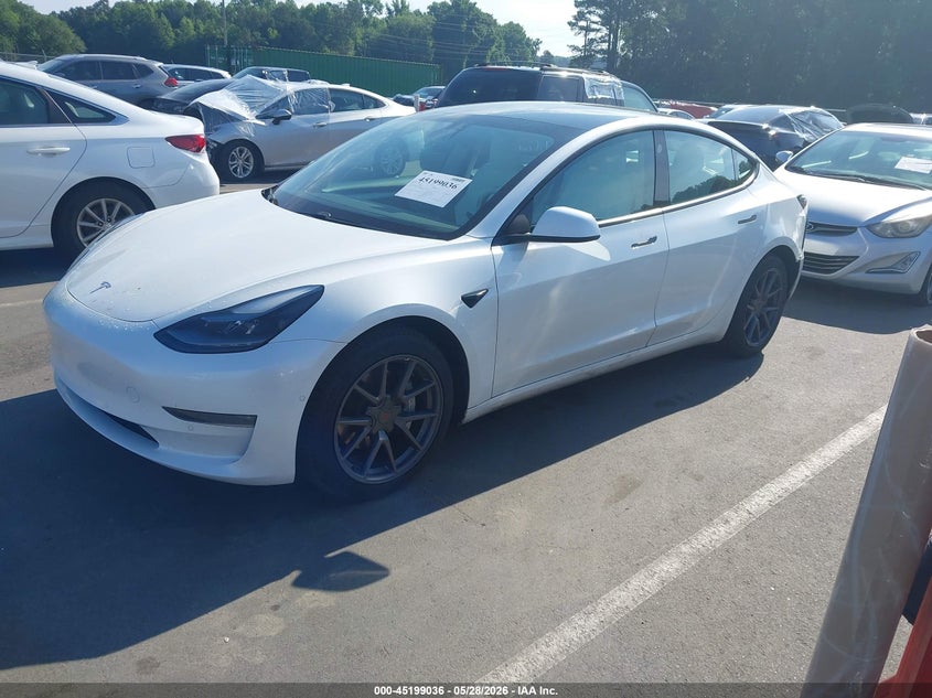 2021 Tesla Model 3 VIN 5YJ3E1EBXMF059692 IAAI salvage auction — REAR END, Salvage Title, sold $6,600 on 2026-07-23 (photo 2)