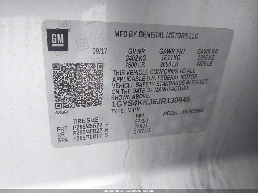 2018 Cadillac Escalade VIN 1GYS4KKJ6JR130645 IAAI salvage auction — FRONT END, Salvage (Nebraska), sold $8,100 on 2026-08-01 (photo 9)