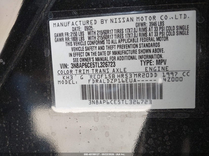 2026 Nissan Kicks VIN 3N8AP6CE5TL326723 IAAI salvage auction — LEFT SIDE, Salvage (California), sold $7,050 on 2026-07-15 (photo 9)