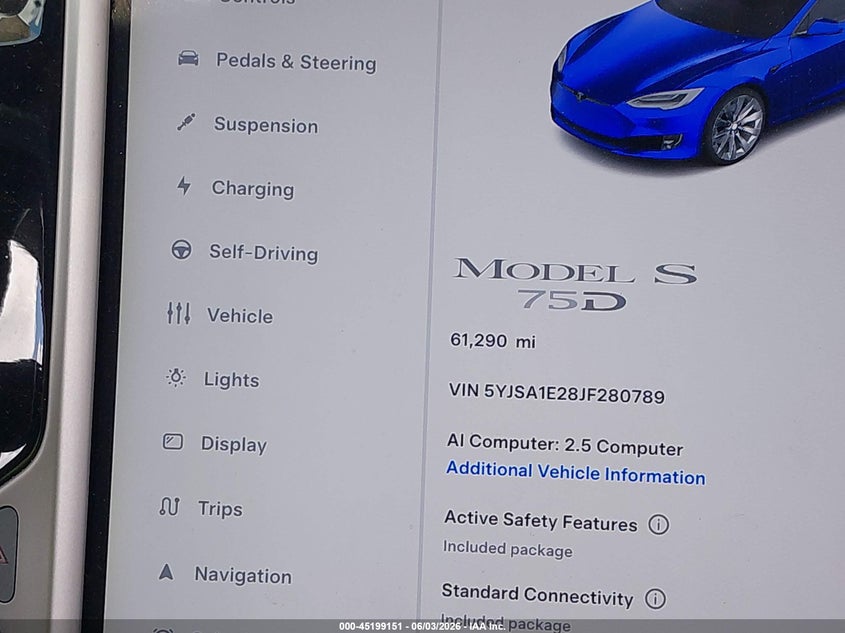 2018 Tesla Model s VIN 5YJSA1E28JF280789 IAAI salvage auction — FRONT END, Original (Texas), sold $5,700 on 2026-08-23 (photo 7)