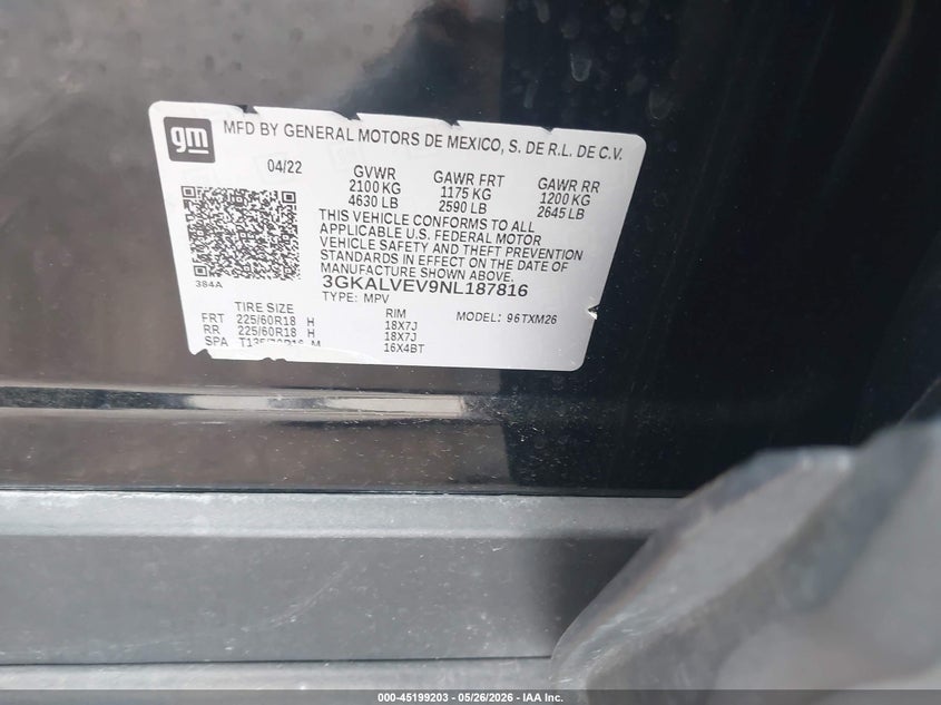 2022 Gmc Terrain VIN 3GKALVEV9NL187816 IAAI salvage auction — FRONT END, Original (Texas), sold $8,100 on 2026-08-19 (photo 9)